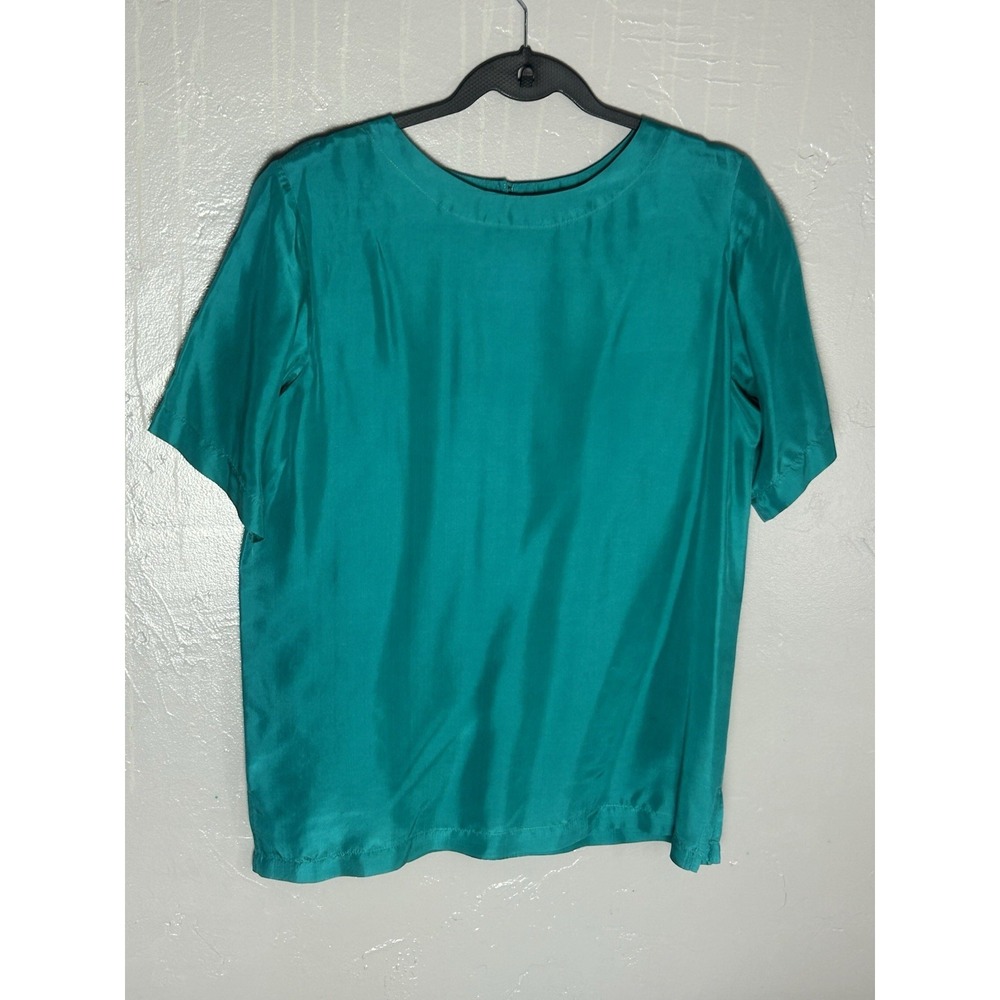 Stunt Collections Women's Silk Turquoise‎ Short Sleeve Blouse Size S Office Work